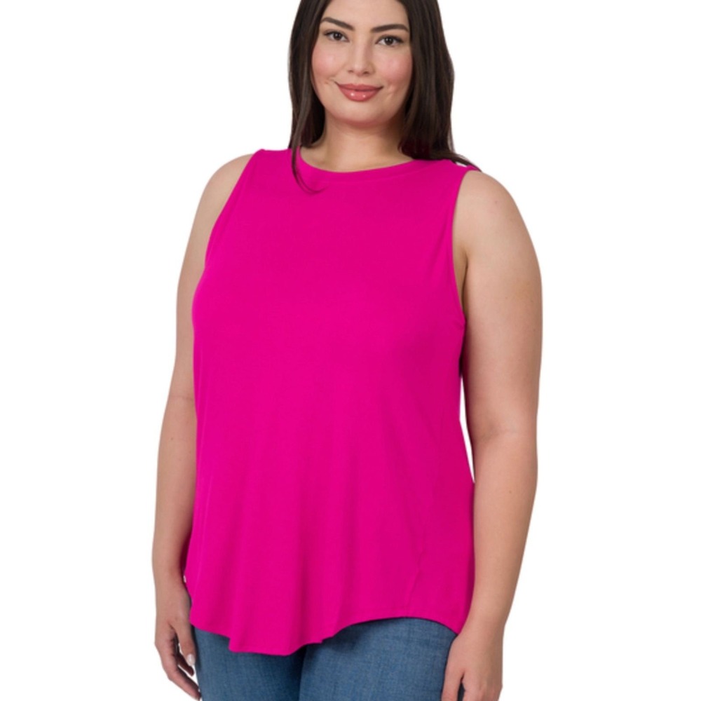 Zenana Tank Top Plus 2X Hot Pink Tunic Hi Low Shirt Athleisure Workout NEW